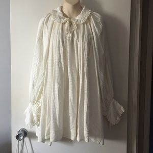 CUT Cream Cotton Blend Damask Pattern Puff Sleeve Puritan Collar Blouse …